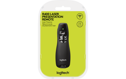 Presenter Logitech ''R400'', USB, Laser, schwarz, kabellos