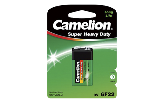 Block-Batterie CAMELION Super Heavy Duty 9 V, Typ 6F22, 1er-Blister
