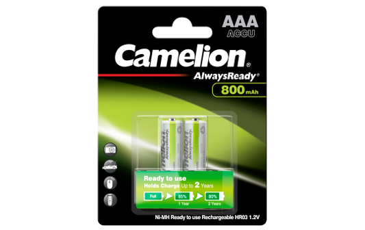 Micro-Akku CAMELION ''AlwaysReady'', NiMH, 800 mAh, Typ AAA, 2er-Blister