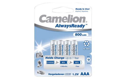 Micro-Akku CAMELION ''AlwaysReady'', NiMH, 800 mAh, Typ AAA, 4er-Blister