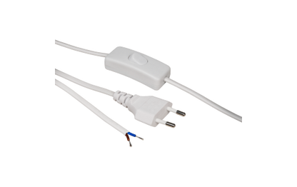 Euro-Netzkabel McPower mit Schnurschalter und blanken Enden, 2m, weiß, Kupfer