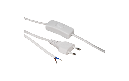 Euro-Netzkabel McPower mit Schnurschalter und blanken Enden, 2m, weiß, Kupfer