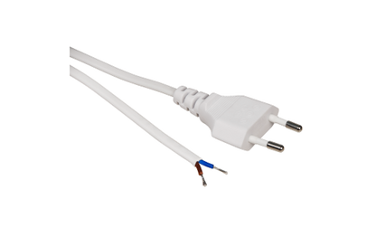 Euro-Netzkabel McPower mit Schnurschalter und blanken Enden, 2m, weiß, Kupfer