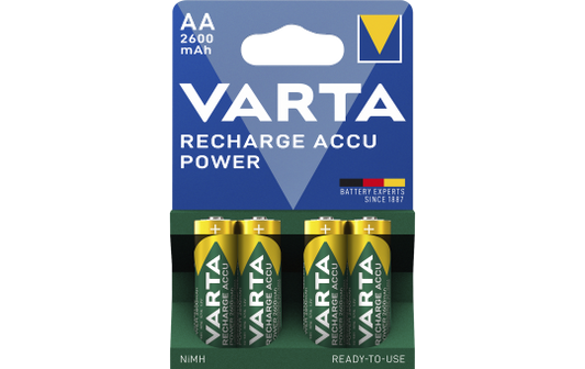 Mignon-Akku VARTA, Typ AA, NiMH-Akku, HR06, 1,2V/2600 mAh, Pre-charged, 4er Pack