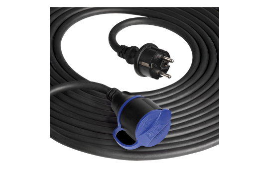 Netzkabel Schutzkontakt-Verlängerung, 20m, 3x1,5mm², IP44, schwarz