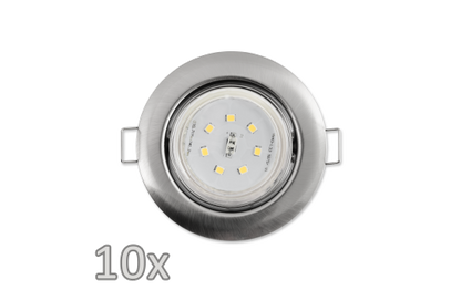 Einbauleuchten-Set McShine, 10x Rahmen, 10x Strahler, Edelstahl, 3W, 300lm