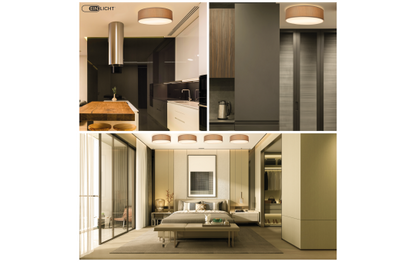 Deckenleuchte EINLICHT ''Fabric'' für 2x E27, Ø38cm, Taupe, Stoffschirm