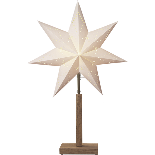 Standleuchte Stern ''Karo'', mit Holzfuß,  E14, 25W, 55x34cm