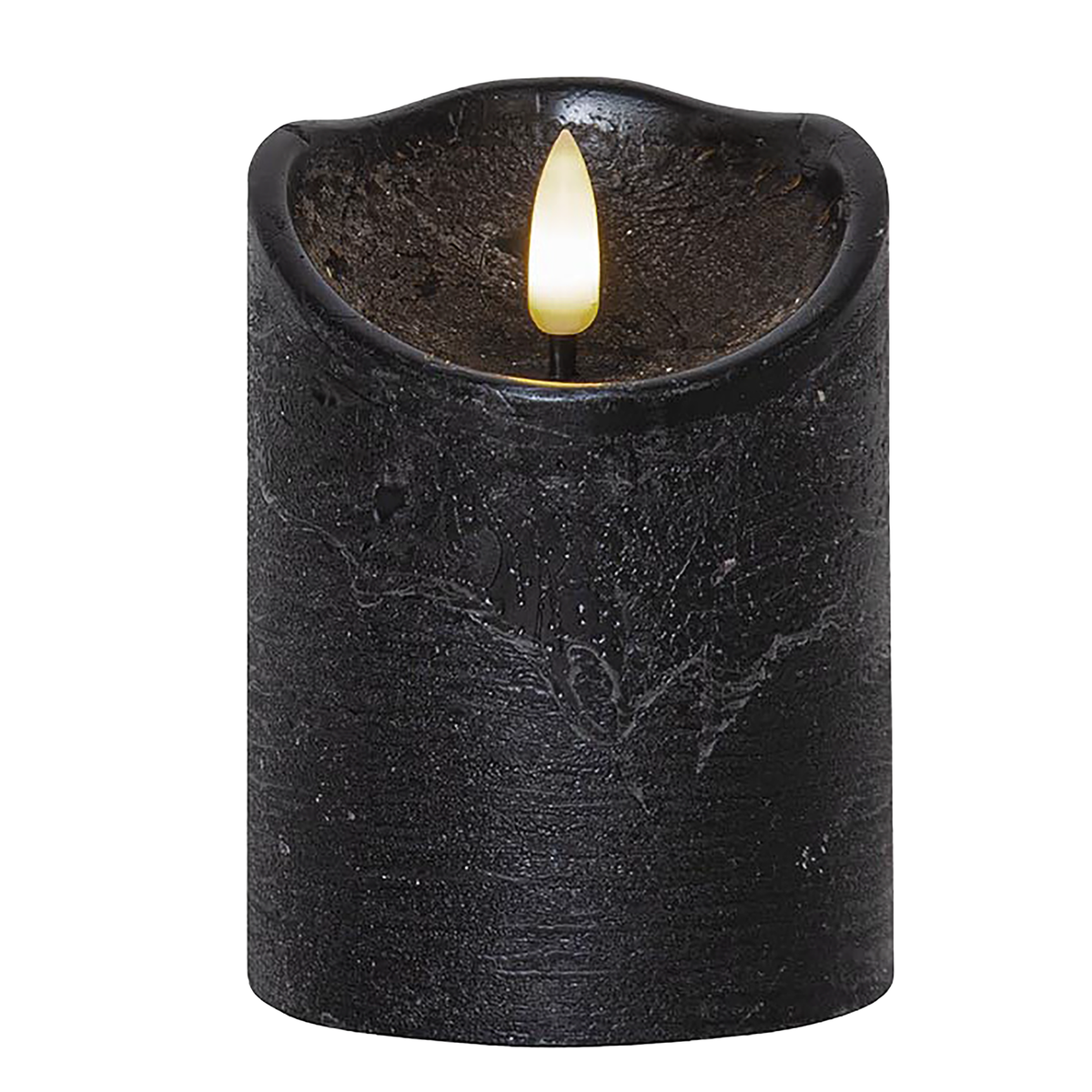 LED-Echtwachs-Kerze ''Flamme Rustic'' , schwarz, 15x7.5cm, Timer, warmweiß