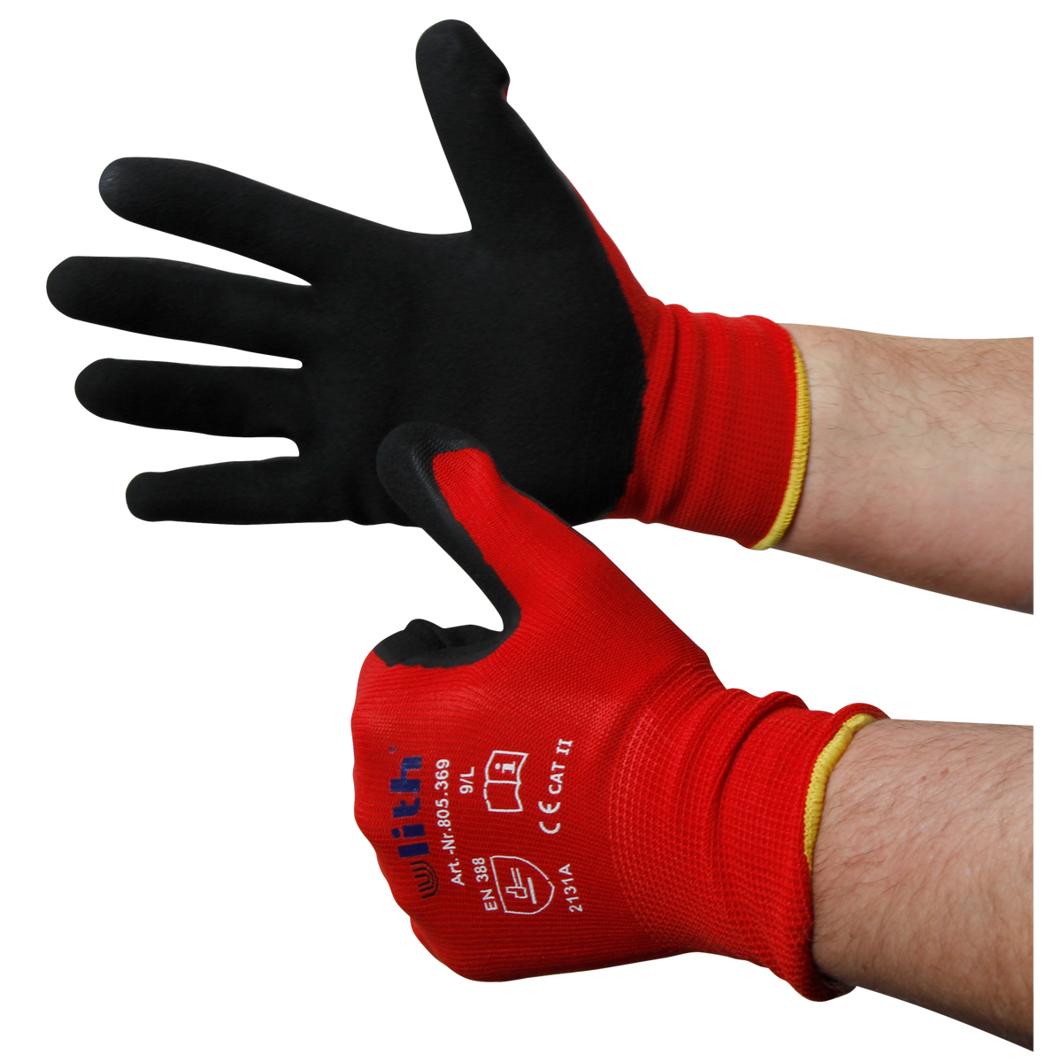 Montage-Feinstrickhandschuhe, Größe 11/XXL, rot, 13G-Trägermaterial, Latex-Soft