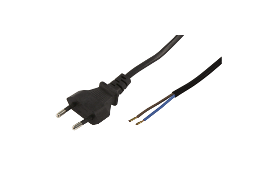 Euro-Netzkabel McPower mit blanken Enden Länge 2,5m, 2x0,75 mm², schwarz
