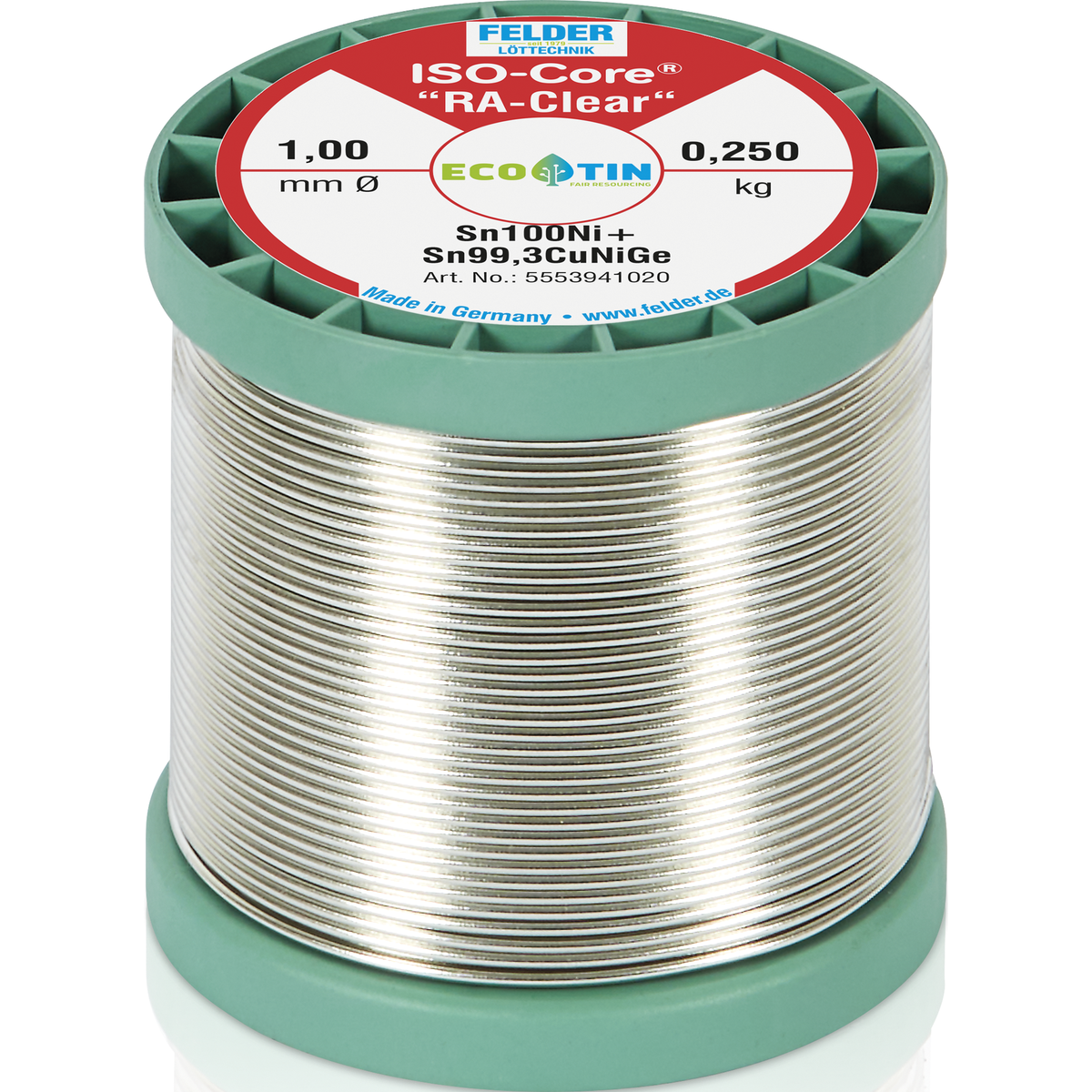 Lötdraht FELDER ISO-CORE ''RA-Clear'', Sn100Ni+, 1,0mm, 250g, bleifrei