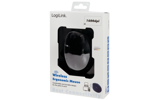 Maus, Wireless 2,4G Mouse, Optisch, schwarz, 1600dpi, Ergonomisches Design