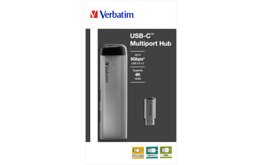 USB-C Multiport-Hub von Verbatim, USB 3.0, HDMI, SD, Ethernet, 15cm Kabel