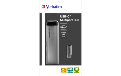 USB-C Multiport-Hub von Verbatim, USB 3.0, HDMI, SD, Ethernet, 15cm Kabel
