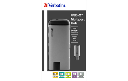 USB-C Multiport-Hub von Verbatim, USB 3.0, HDMI, SD, Ethernet, 15cm Kabel