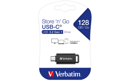 USB-C 3.2 Stick Verbatim, 128GB Speicher, Store 'n' Go, Typ C,Schiebemechanismus