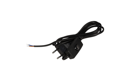 Euro-Netzkabel McPower mit Schnurschalter und blanken Enden, 2m, schwarz