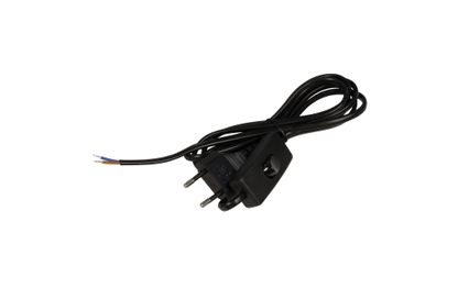 Euro-Netzkabel McPower mit Schnurschalter und blanken Enden, 2m, schwarz