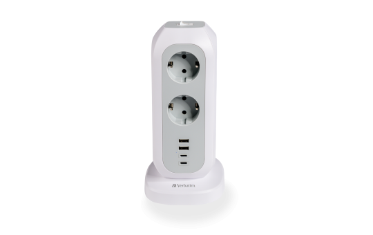 Steckdosen-Tower EUPT-01 Verbatim, 2m Kabel, weiß,11x230V EU, USB-A, 2x USB-C