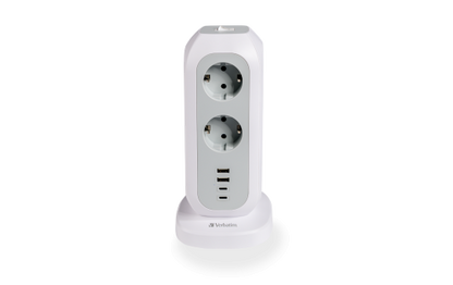 Steckdosen-Tower EUPT-01 Verbatim, 2m Kabel, weiß,11x230V EU, USB-A, 2x USB-C