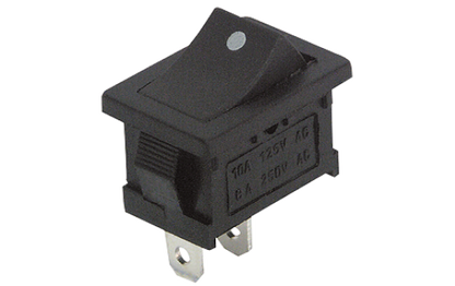Mini-Wippenschalter McPower, 2-polig, schwarze Wippe mit Punkt, 250V/6A