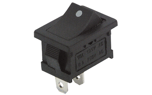Mini-Wippenschalter McPower, 2-polig, schwarze Wippe mit Punkt, 250V/6A