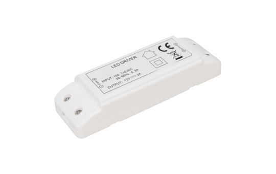 LED-Trafo McShine, 0,5-36W, Ein 220-240V, 12V= Konstantspannung, rund