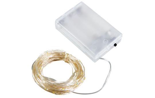 LED Draht-Lichterkette McShine ''Micro'' 80 LEDs, warmweiß, Batteriebetrieb