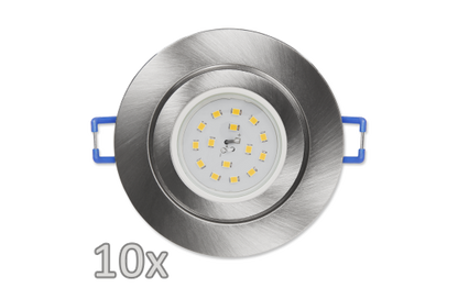 Einbauleuchten-Set McShine, 10xRahmen, 10x LED-Modul, 5W, 400lm, 230V, Edelstahl