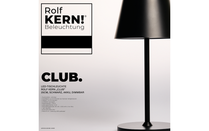 LED-Tischleuchte ROLF KERN „Club Mini“ 25cm, schwarz, Akku, dimmbar