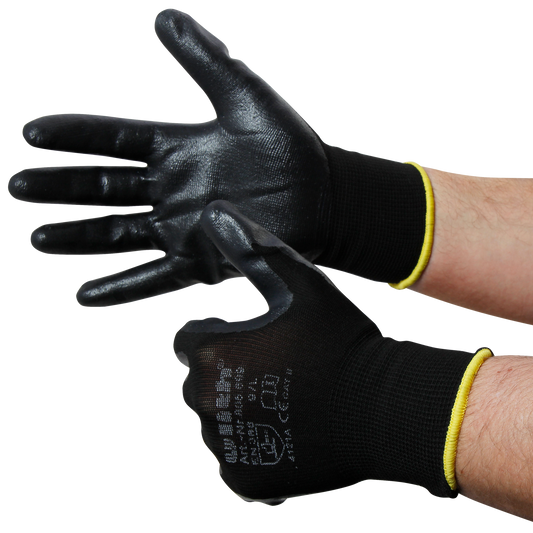 Montage-Feinstrickhandschuhe, Größe 10/XL, schwarz, 13G-Trägermaterial, Nitril