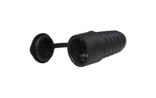 Gummi-Schutzkontakt-Kupplung McPower, schwarz, spritzwassergeschützt, mit Deckel