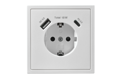 Schutzkontakt-Steckdose McPower ''Shallow'' 1x USB-C - 18W Quickcharge - 1x USB-A