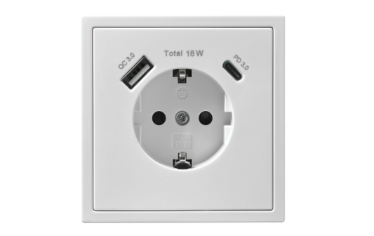 Schutzkontakt-Steckdose McPower ''Shallow'' 1x USB-C - 18W Quickcharge - 1x USB-A