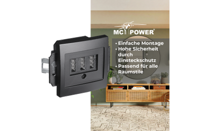 TAE-NFN-Anschlussdose McPower ''Flair'' UP, matt schwarz, 3x 6-polig