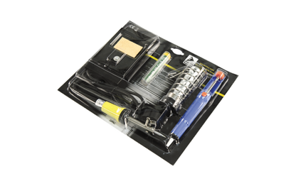 Lötset McPower ''LS-303'' 30W-Lötkolben, Entlötpumpe, Ständer, Lötzinn, auf Blister