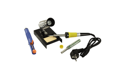 Lötset McPower ''LS-303'' 30W-Lötkolben, Entlötpumpe, Ständer, Lötzinn, auf Blister