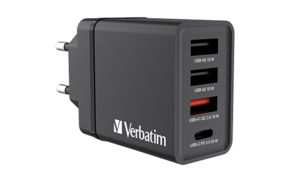 Ladeadapter Verbatim ''CHR-30EU1'', 30W, schwarz, 2xUSB-A, 1xUSB-A QC, 1xUSB-C PD