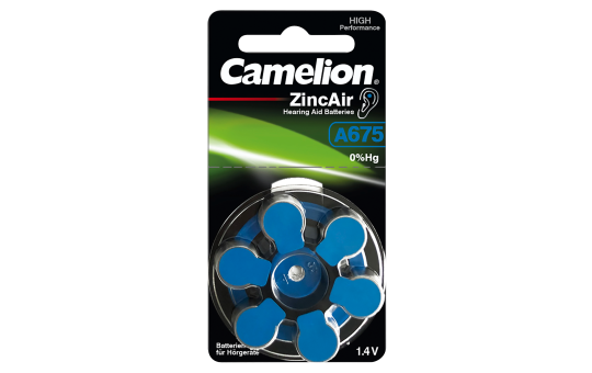 Knopfzelle CAMELION, A675, Zink-Luft, 6er-Blister