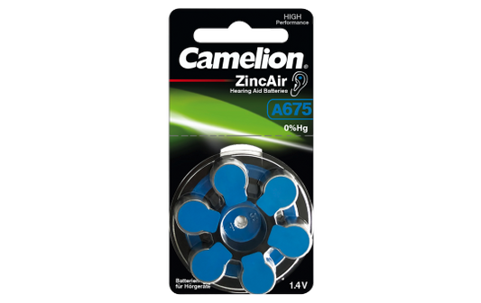 Knopfzelle CAMELION, A675, Zink-Luft, 6er-Blister
