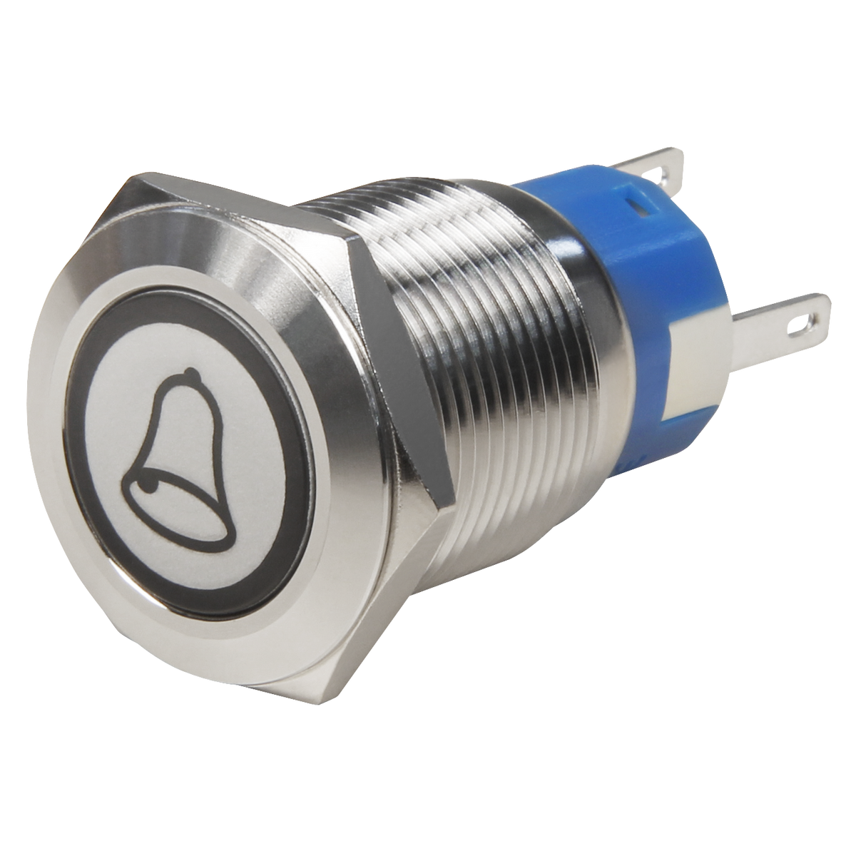 Vollmetalltaster mit Klingelsymbol, LED Beleuchtung weiss, 12V, 19mm