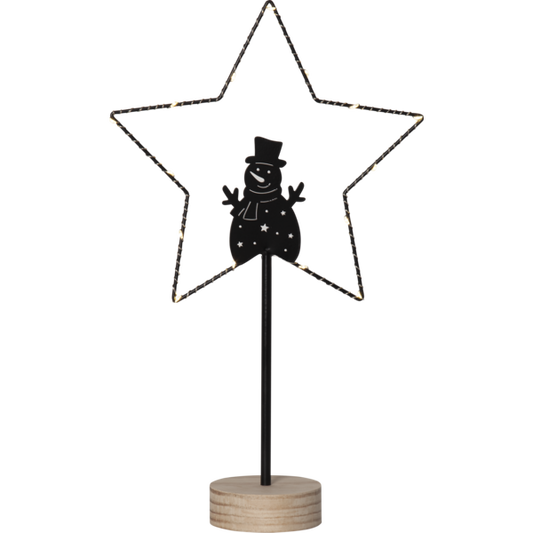 LED-Standleuchte ''Glimta'', Schneemann in Stern, 25x42cm, Metall/schwarz, Holzfuß