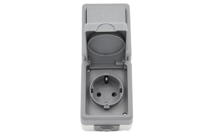 Feuchtraum Kombi-Dose McPower ''Secure'' 250V~, Schalter+Steckdose, IP44, AP, grau