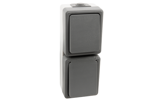 Feuchtraum Kombi-Dose McPower ''Secure'' 250V~, Schalter+Steckdose, IP44, AP, grau