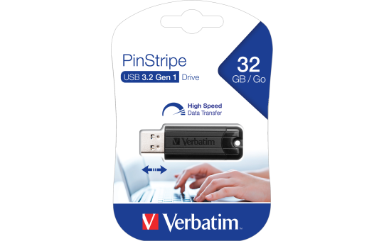 USB 3.2 Stick Verbatim, 32GB Speicher, PinStripe, Typ-A, Schiebemechanismus