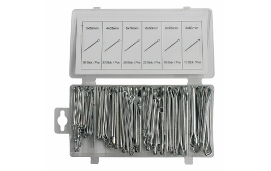 Splinte-Sortiment, Ø 3,0 – 8,0mm, 150-teilig
