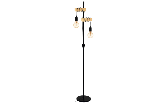 Stehleuchte EGLO ''Townshend'', 2-flammig, Holz/schwarz, E27, 20,5x25x166,5cm
