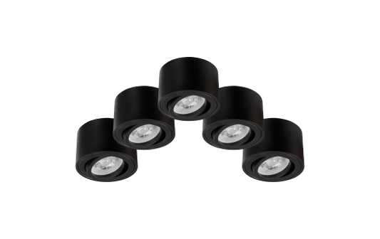 LED-Aufbauleuchte McShine, 5W, 400Lumen, 3000K, ØxH 80x50mm, schwarz, 5er-Pack