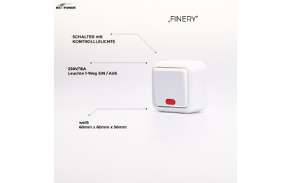 Schalter McPower ''Finery'', 250V/10A, AP, weiß, mit Kontrollleuchte